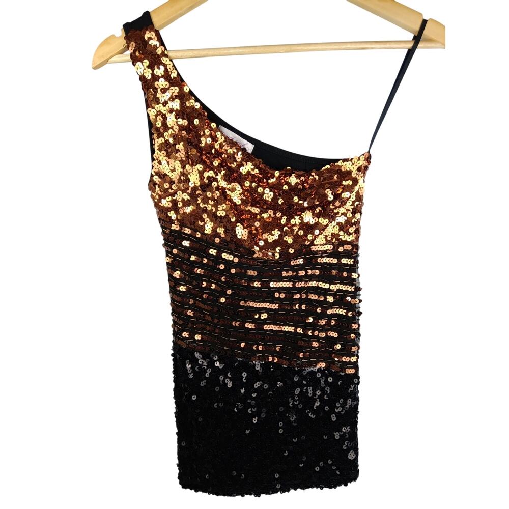 Wet Seal One-Shoulder Copper and Black Sequin Mini Dress